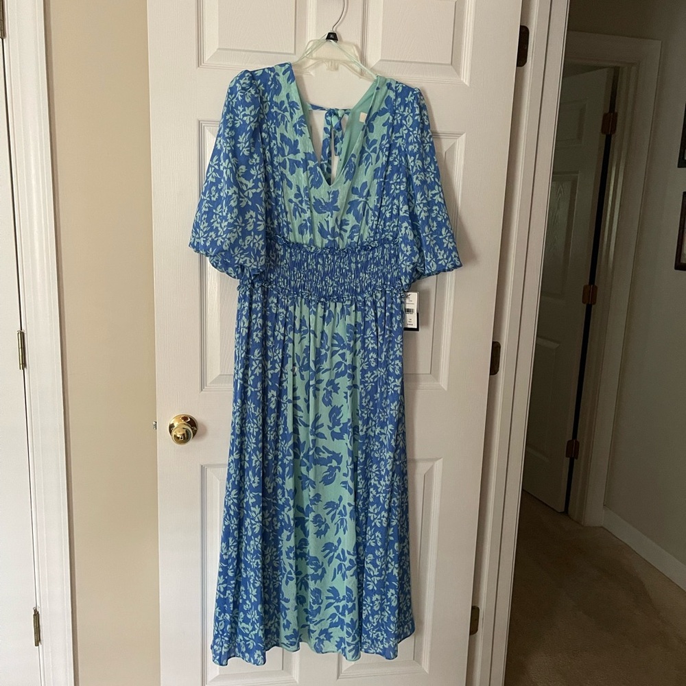 Taylor Blue Smocked Sundress with Bell Sleeves